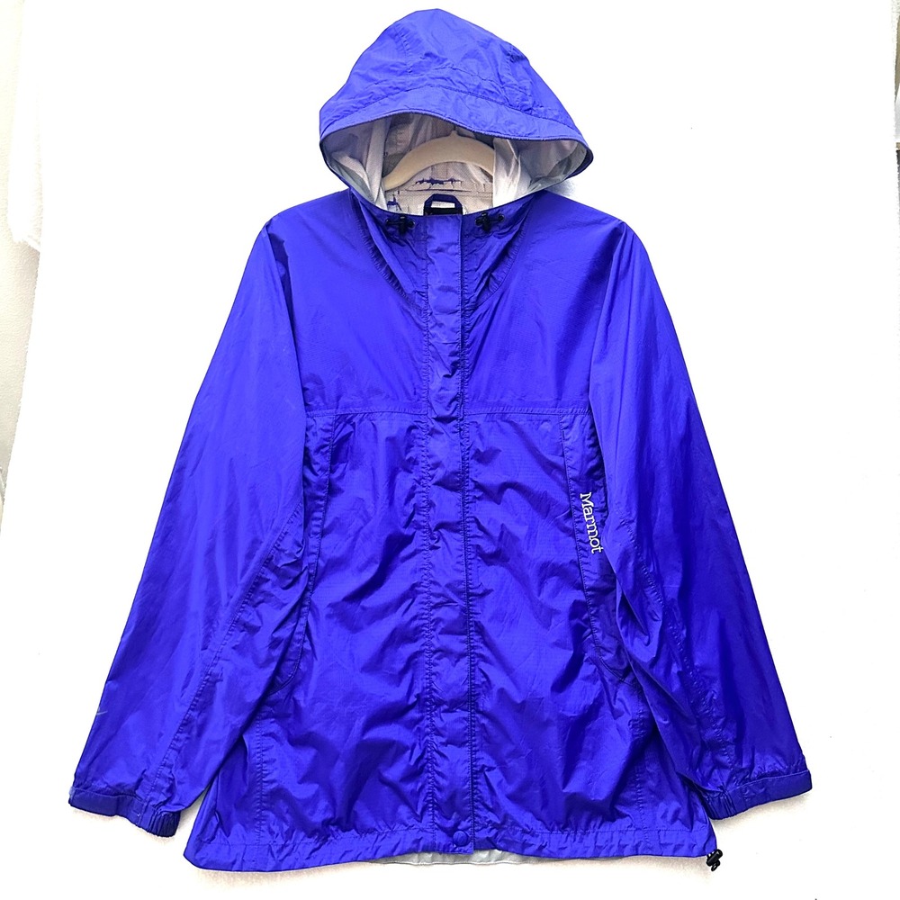 Marmot Womens Medium PreCip Rain Jacket Blue Waterproof Hooded Shell B1077